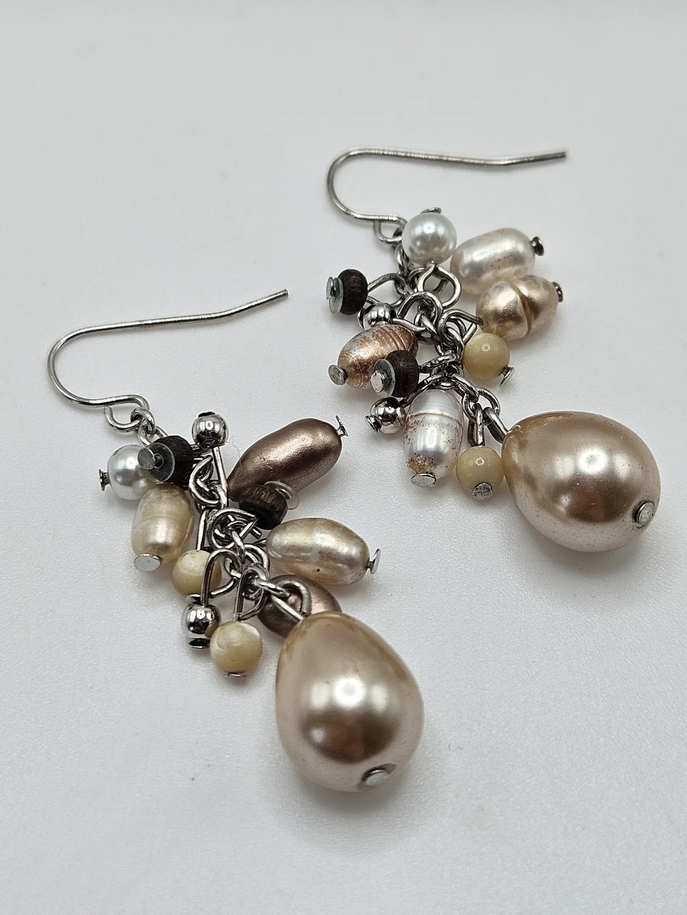 VINTAGE Mixed Color Freshwater Pearl Cluster Dangle Drop Earrings French Wire